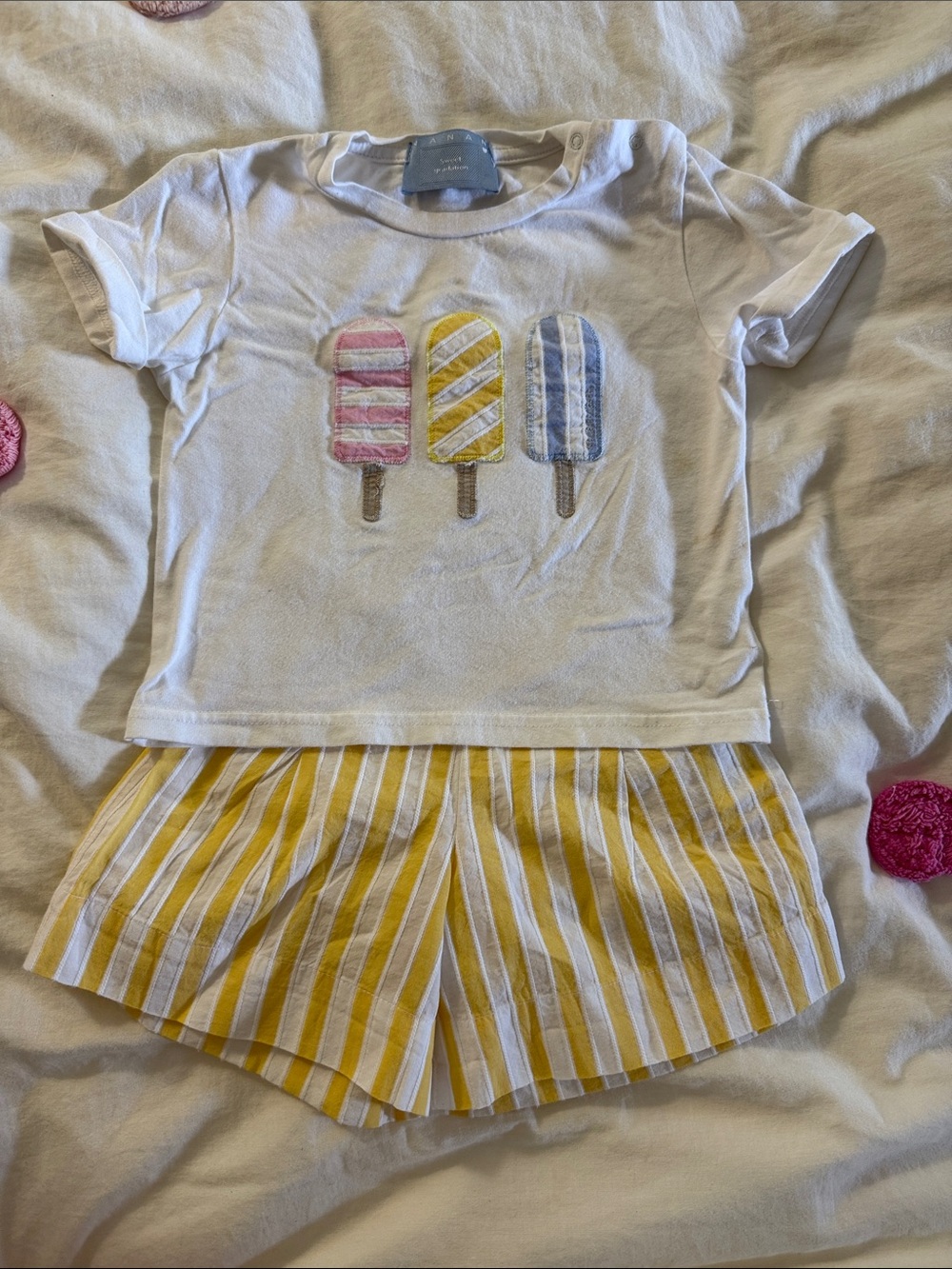 NaNa Cream Crewneck Top with Gray Label